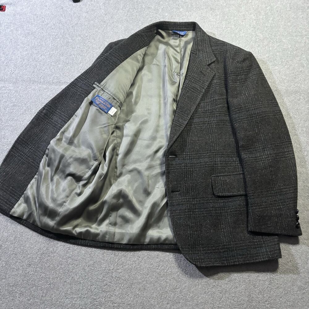 Vtg Pendleton Mens 44 Plaid Wool Sport Coat Blazer Jacket Gray Green Blue USA